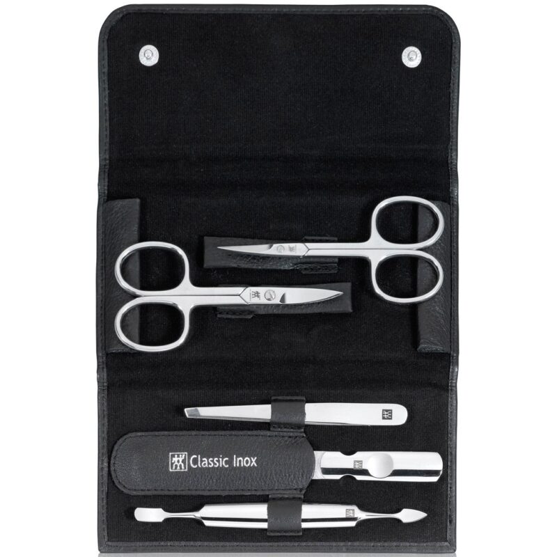 Zwilling Classic Inox Maniküre Pediküre Set 5tlg. mit Nagelschere, Leder, schwarz